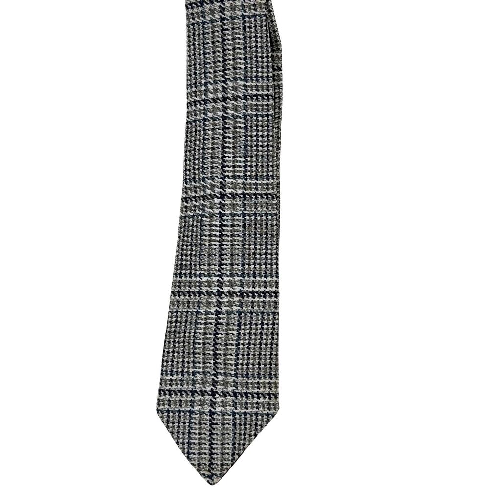 Vintage 70s Blue Houndstooth Polyester Knit Wide Tie 57” Mod Disco